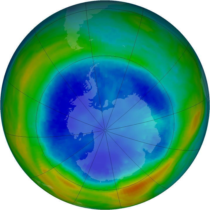 Antarctic ozone map for 25 August 1992